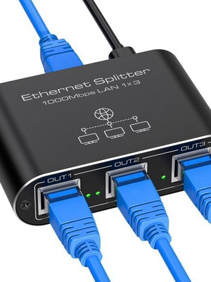 VEDINDUST Gigabit LAN Switch 1 to 3, 1000 Mbps, aluminum, USB powered
