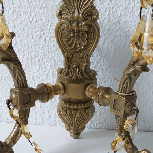 Solid brass antique double wall light new with crystals