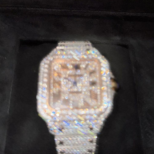 Cartier Santos iced out watch with Moissanite stones, 40mm unisex