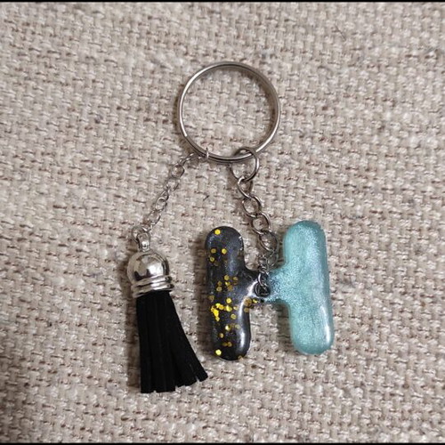 Handmade keychain with resin letter H and tassel, new