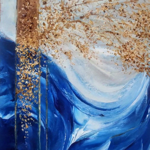Abstract oil painting "The Golden Tree of the Wind" new, on canvas 30x40 cm