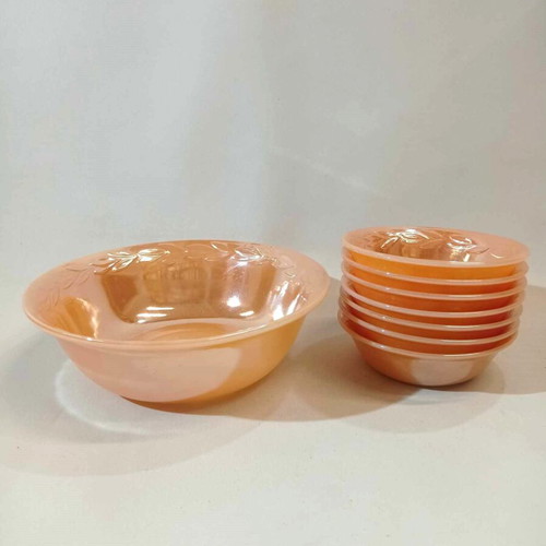 Anchor Hocking set of 8 used, Peach Luster, 1960s
