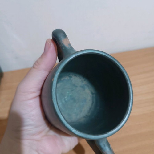 Handmade ceramic mug with two handles like new