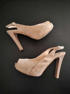 Beige peep toe slingback high heel pumps like new