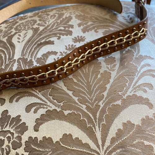 Women's leather belt with chain and studs like new, beige and gold
