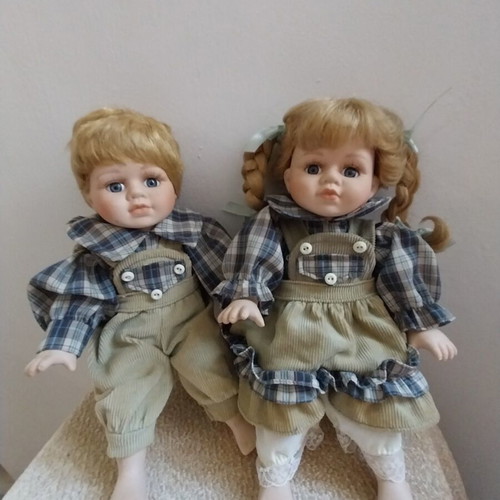 Vintage German porcelain twin dolls like new