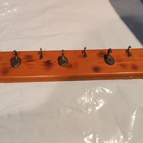 Handmade wooden coat rack 60cm with 9 hooks for home and halls