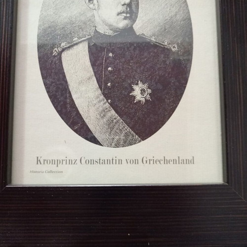 Engraving of Crown Prince Constantine of Greece used, framed