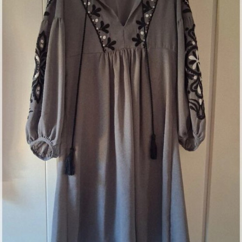 ZARA Boho Midi Dress with Embroidery, Grey Anthracite