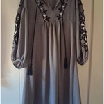 ZARA Boho Midi Dress with Embroidery, Grey Anthracite