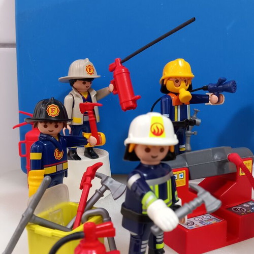 Playmobil Firefighters set in case used, missing one clip