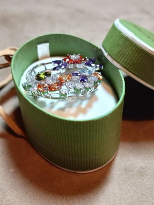 Silver 925 pin with multicolored stones, new