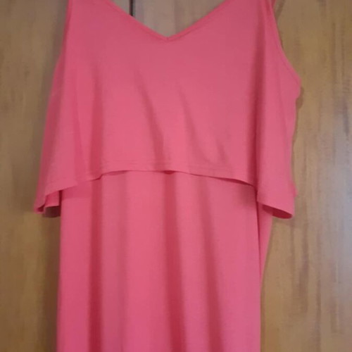 Maxi dress like new coral jersey with ruffles and thin straps