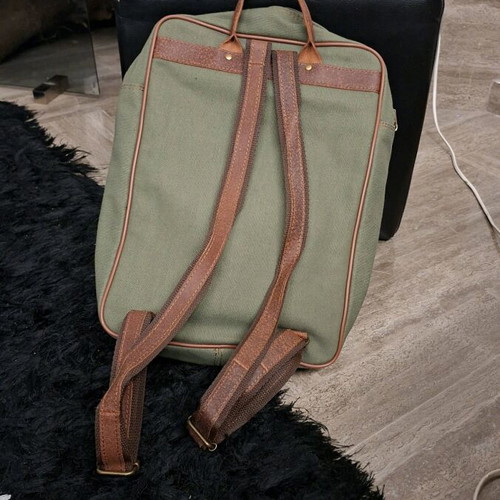 JK Leather backpack used, khaki canvas with leather details