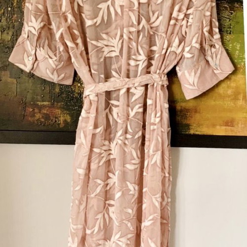 ZARA Embroidered Caftan Dress Small Pink Peach New