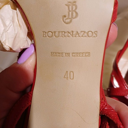Bournazos leather sandals in bright red, size 40
