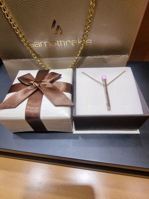 Silver 925 necklace with pink gold plating, matchstick design with enamel