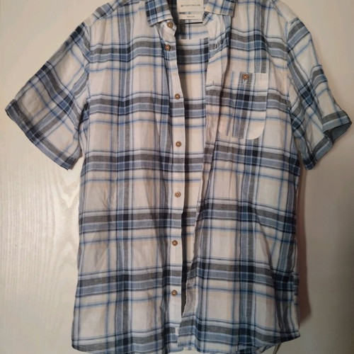 Tom Tailor shirt with short sleeves size M like new, white and blue