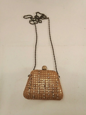 Totem evening clutch bag with beads used, gold shoulder