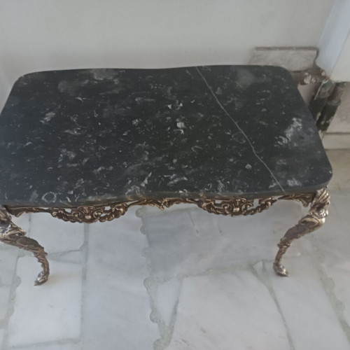 Bronze Table with Marble Top used, Baroque Style with Caryatid Legs