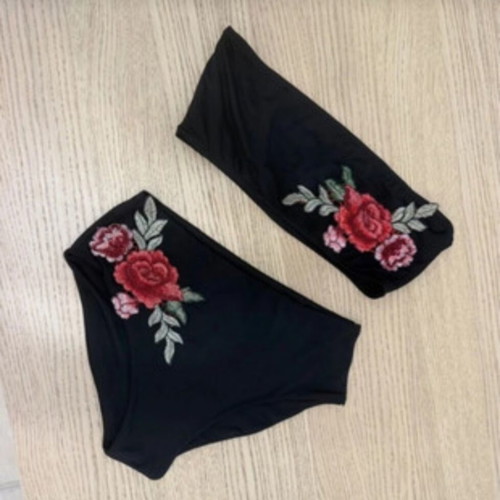 Bikini like new, high-waisted with floral embroidery
