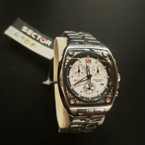 Sector 500 Series Chronograph Tonneau Watch, white and silver