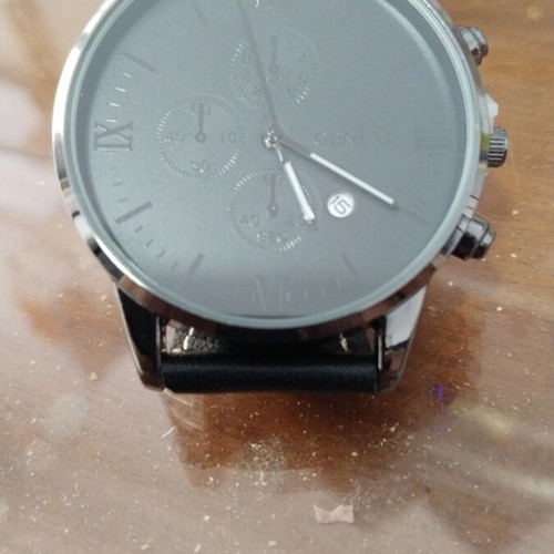 Geneva wristwatch with date, quartz mechanism, black