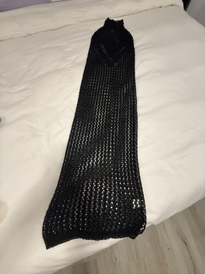 Knitted beach dress black size S new, elastic, 140cm length