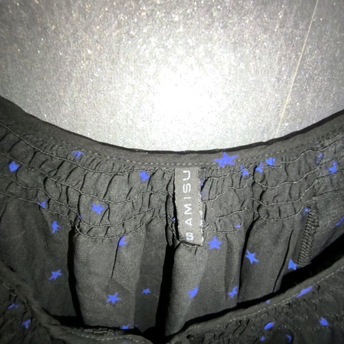 Amisu blouse black semi-transparent with blue stars new, small-medium