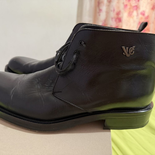 Versace men's black leather boots, size 44
