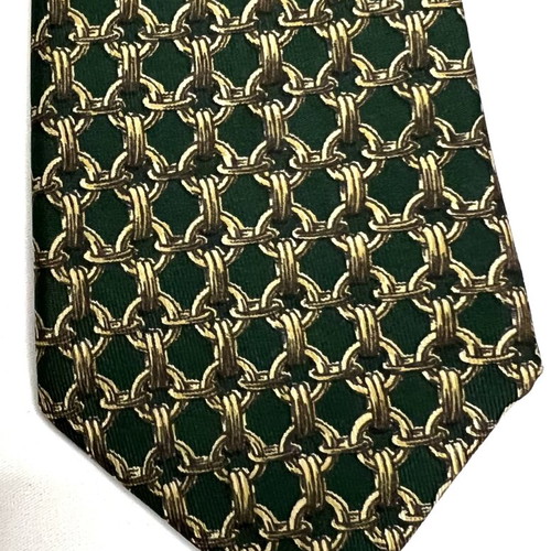 Hermes green silk tie used, narrow size, with box