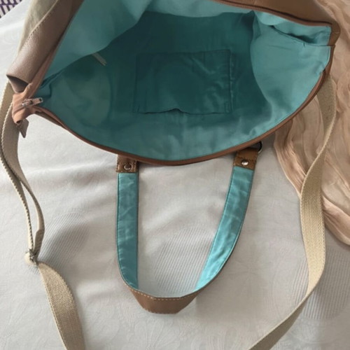 Boho bag used, beige fabric with adjustable strap