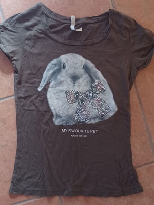 Zara tshirt with bunny and rhinestones like new, brown, size M