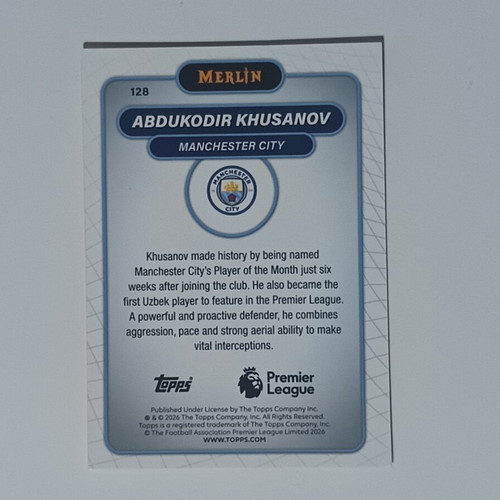 Topps Merlin 2026 Premier League Abdukodir Khusanov #128 card near mint