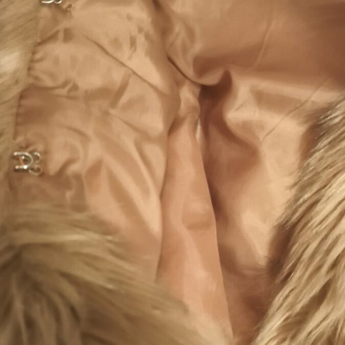 Vintage vegan fur vest refurbished, beige, long with clips