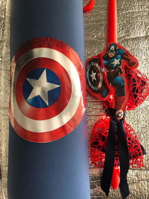 Λαμπάδα Captain America με κόκκινο φωτισμό και δώρο βραχιόλι μακραμέ