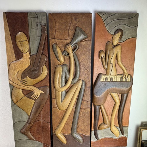 Decorative wall art set of 3 used, large 90x25 cm each