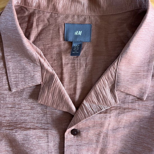 H&M men's short sleeve resort shirt XL bronze shiny linen blend