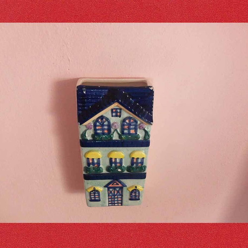 Ceramic wall decor used, unknown potter flower vase