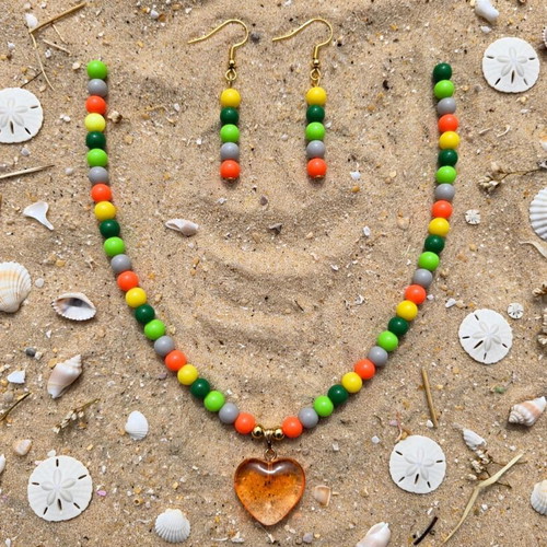 Handmade colorful beaded summer necklace and earrings set new