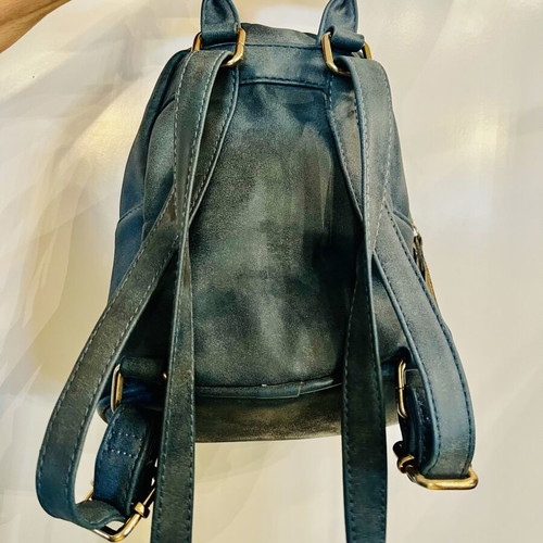 Mini backpack dark green petrol used, washed leather