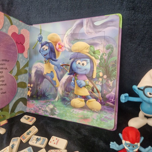 Smurfs lot used with McDonald's figures, puzzle book and domino set