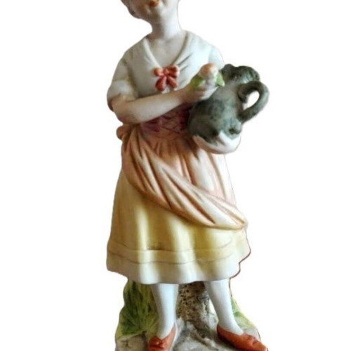 Vintage porcelain figurine Girl with jug in pastel colors like new
