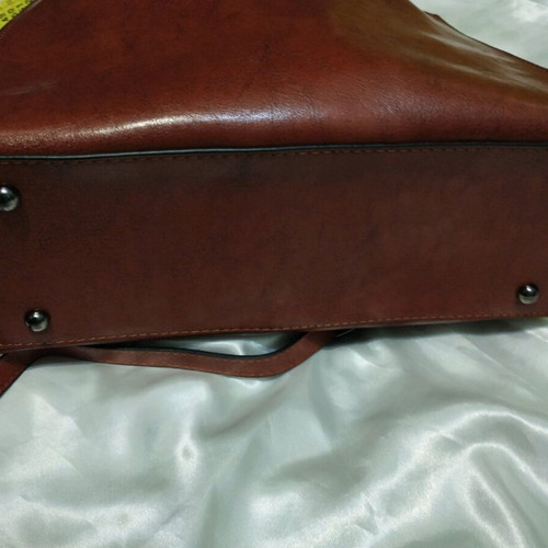 Synthetic leather bag tan brown hand and shoulder new