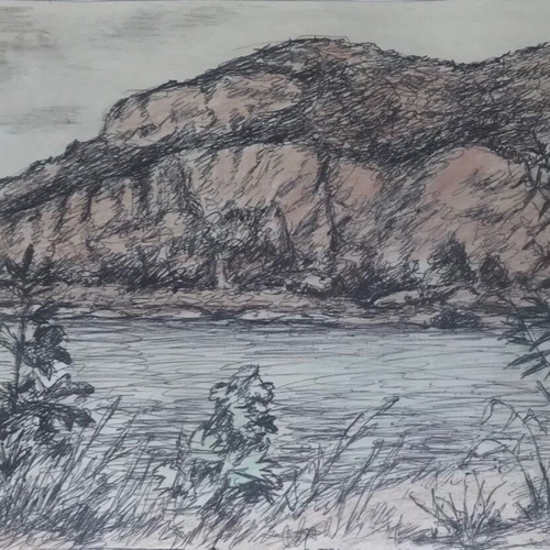 Painting Lake Kaiafas Kontogiannis watercolor and ink