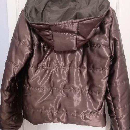 Women's satin jacket with detachable hood like new, brown