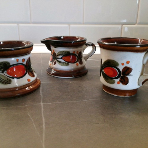 Hand-painted kitchen set used, 17 pieces, ceramic from Germany