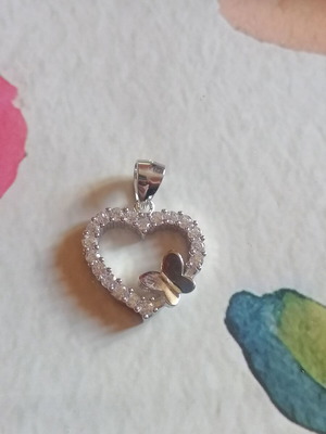 Silver 925 heart pendant with white zircons and butterfly new