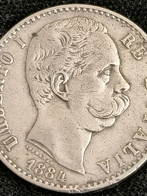 Italian 2 Lire 1889 silver coin used