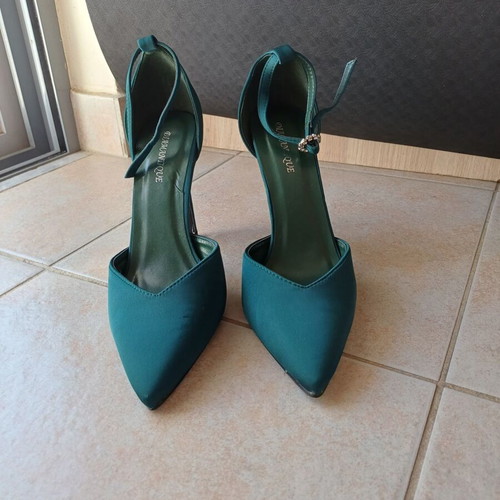 Satin sandals petrol size 40 with 10 cm heel new